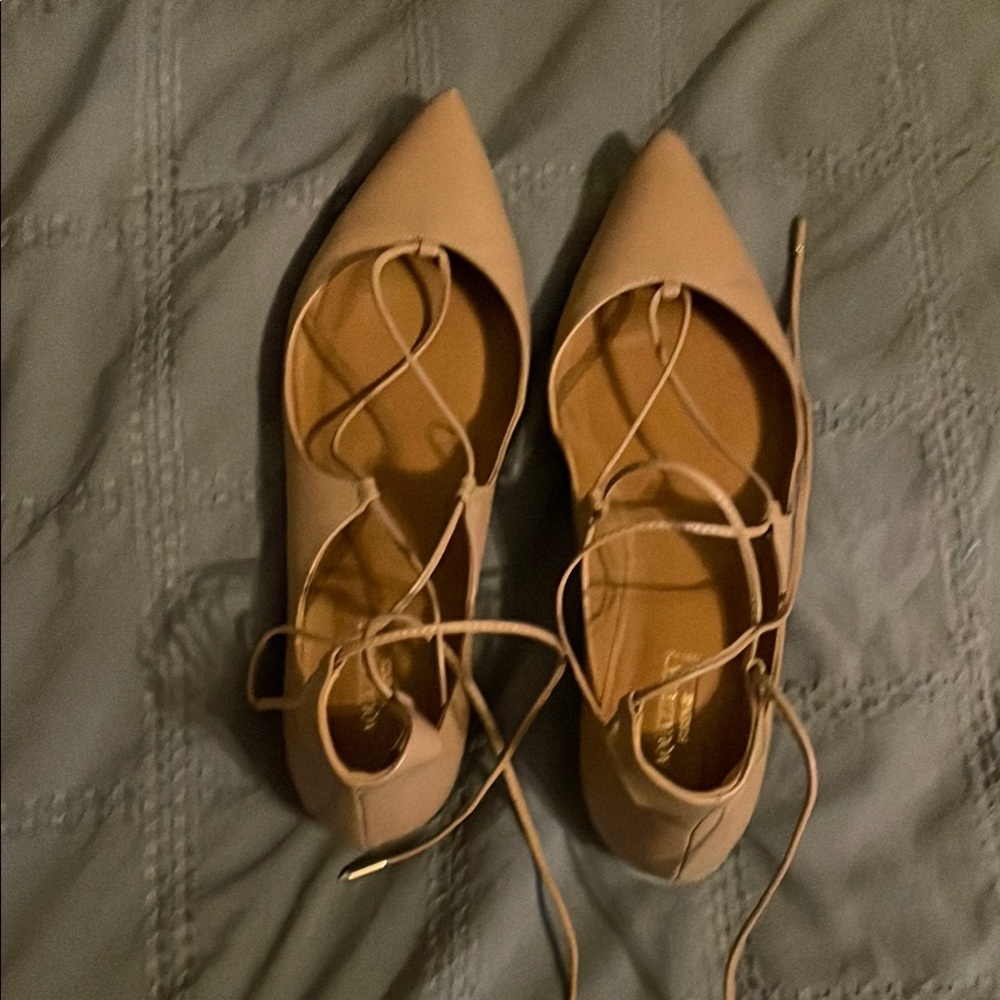 Aquazzura Tan Lace-Up Flats for Effortless Elegance